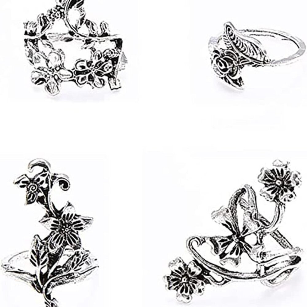 Silver Floral Rose ring Set Vintage Knuckle Ring Set Joint Knuckle Ring Set for - Picture 8 of 8